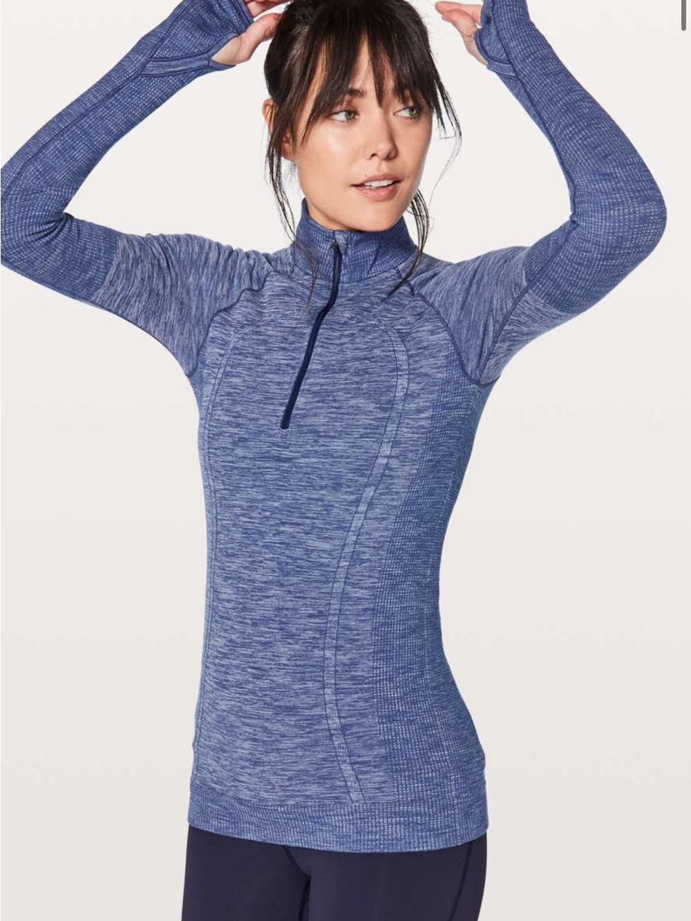 Lululemon Swiftly Wool 1/2 Zip in Hero Blue / White